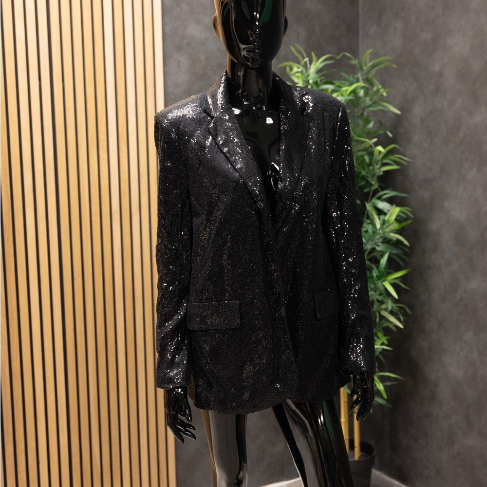 Zara Black Blazer with Textured Shine